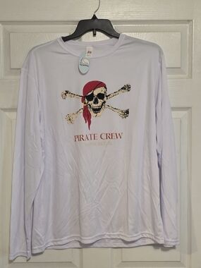 Pirate Crew Men's Long-Sleeve  Graphic Shirt - White with Red Accent